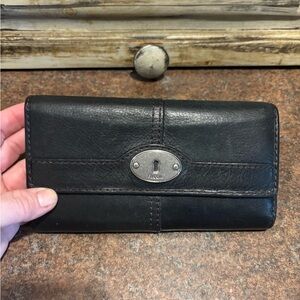 Fossil Black Leather Wallet with Silver Accent
